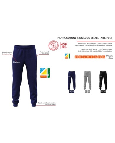 Pantalone Givova PANTA COTONE KING LOGO SMALL P017 Unisex Grigio P0170009 Pantalone Givova PANTA COTONE KING LOGO SMALL P017 Unisex Grigio P0170009