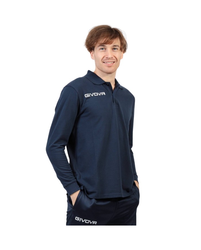 Polo COTONE PIQUET WINTER Givova MA004 Manica Lunga Unisex Blu MA0040004
