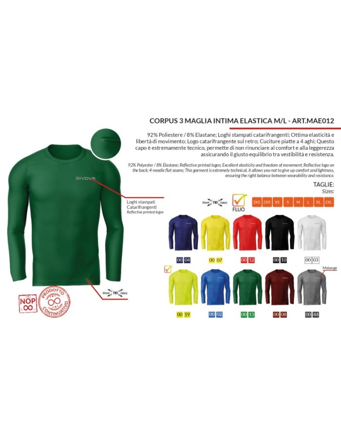 Maglia Intima Givova CORPUS 3 Elastica Manica Lunga Unisex Giallo MAE0120007