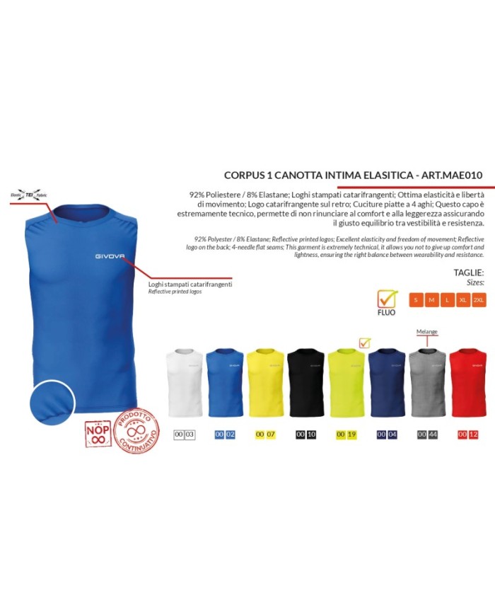 CORPUS 1 CANOTTA INTIMA ELASTICA BLU Tg. 2XL