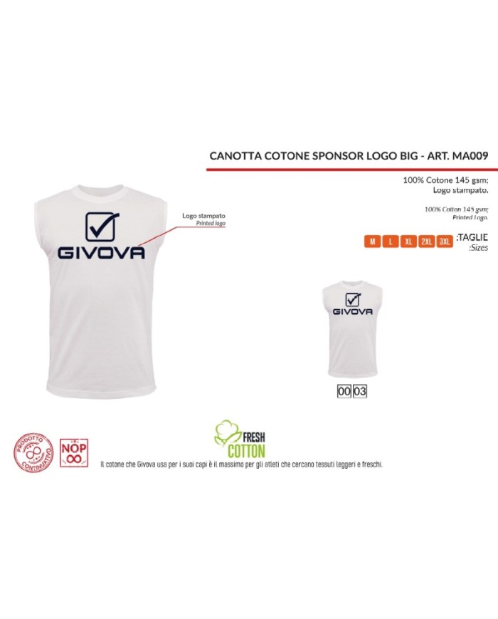 Canotta Givova Cotone Sponsor Big Logo Smanicata Cotone Bianca MA0090003 Canotta Givova Cotone Sponsor Big Logo Smanicata Cotone Bianca MA0090003