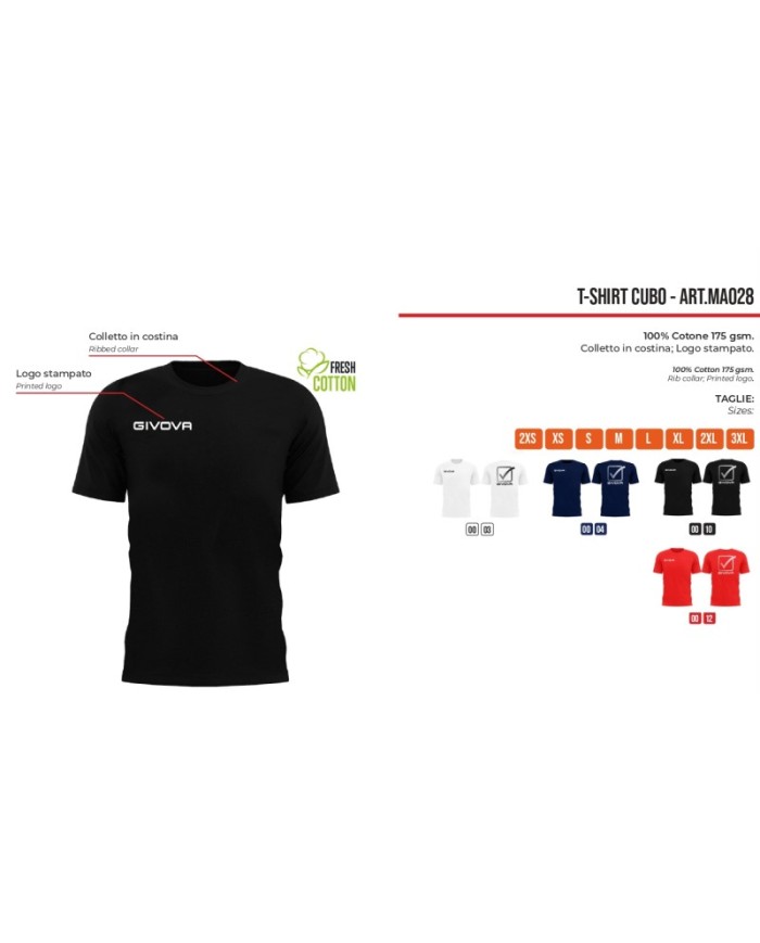 T-Shirt Cotone Cubo Givova MA028 Maglia Girocollo Unisex Bianco MA0280003 T-Shirt Cotone Cubo Givova MA028 Maglia Girocollo Unisex Bianco MA0280003