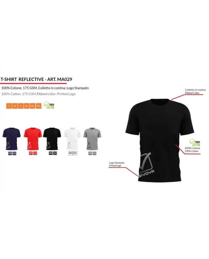 T-Shirt Cotone Reflective Givova MA029 Maglia Girocollo Unisex Bianco MA0290003 T-Shirt Cotone Reflective Givova MA029 Maglia Girocollo Unisex Bianco MA0290003