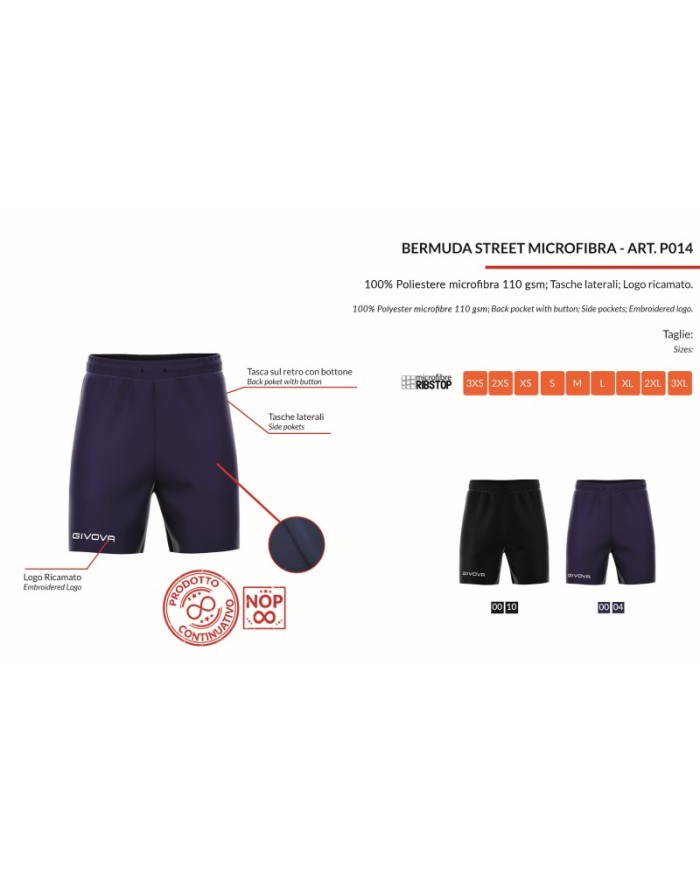 Bermuda da Passeggio Givova STREET MICROFIBRA P014 Blu Unisex Shorts P0140004 Bermuda da Passeggio Givova STREET MICROFIBRA P014 Blu Unisex Shorts P0140004