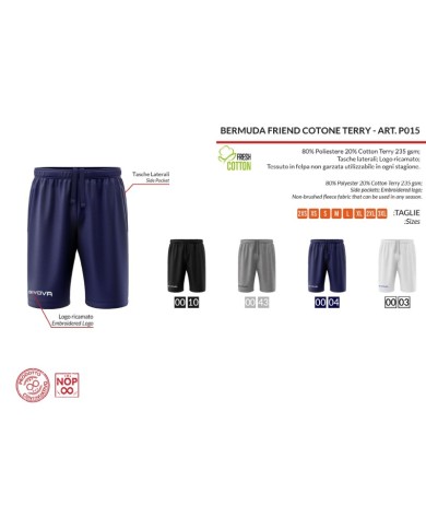 Bermuda da Passeggio Givova FRIEND COTONE TERRY P015 Bianco Unisex P0150003 Bermuda da Passeggio Givova FRIEND COTONE TERRY P015 Bianco Unisex P0150003