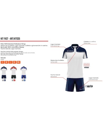 Completo Givova KIT FAST KIT035 Tennis Padel Unisex Bianco Blu KIT0350304 Completo Givova KIT FAST KIT035 Tennis Padel Unisex Bianco Blu KIT0350304