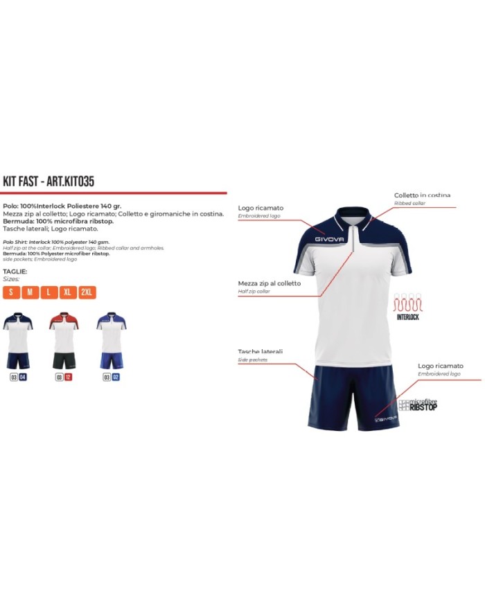 Completo Givova KIT FAST KIT035 Tennis Padel Unisex Bianco Blu KIT0350304 Completo Givova KIT FAST KIT035 Tennis Padel Unisex Bianco Blu KIT0350304
