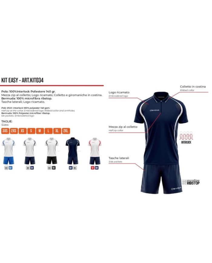 Completino da Padel Givova KIT EASY Tennis Passeggio Unisex Blu Bianco KIT0340310