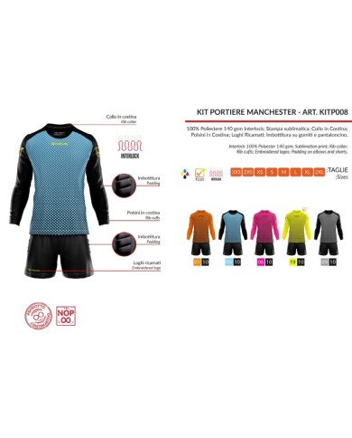 KIT MANCHESTER PORTIERE CELESTE/NERO Tg. 2XL KIT MANCHESTER PORTIERE CELESTE/NERO Tg. 2XL