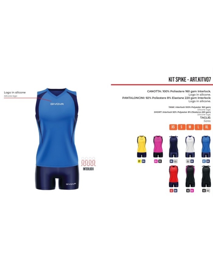 Completino da Pallavolo Givova KIT VOLLEY SPIKE KITV07 Azzurro Blu KITV070204