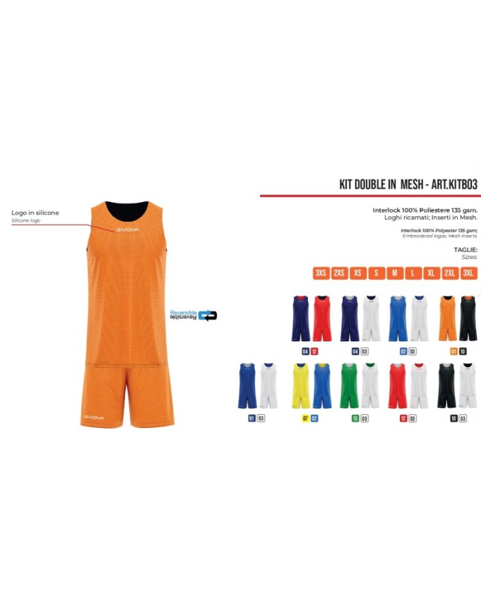 Completino da Basket Givova KIT DOUBLE KITB03 Reversibile Arancio Nero KITB030110 Completino da Basket Givova KIT DOUBLE KITB03 Reversibile Arancio Nero KITB030110