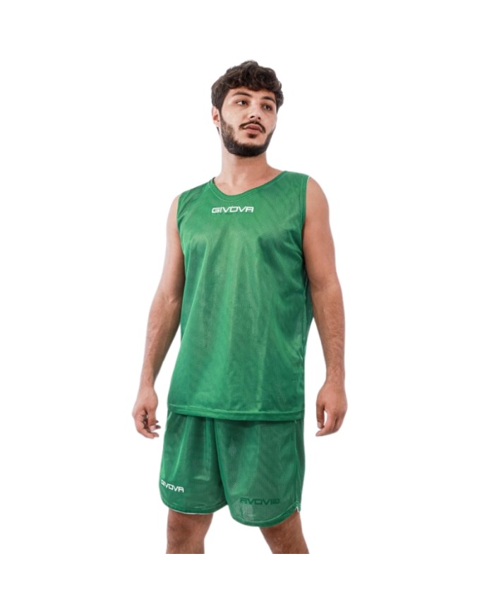 Completino da Basket Givova KIT DOUBLE KITB03 Reversibile Verde Bianco KITB031303