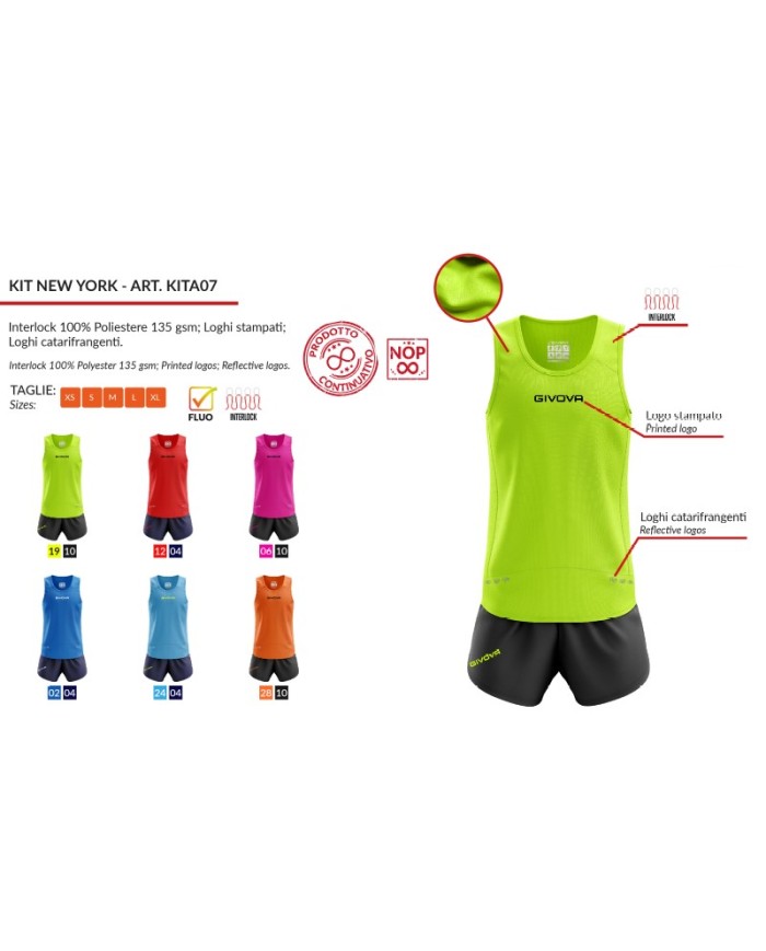 Kit NEW YORK Givova Giromanica Running Corsa Unisex Azzurro Blu KITA07-0204 Kit NEW YORK Givova Giromanica Running Corsa Unisex Azzurro Blu KITA07-0204