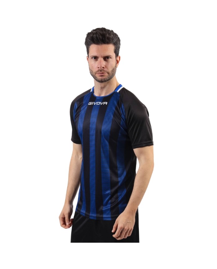 Maglia Givova Tratto Shirt Interlock MA031 Calcio Nero Azzurro Unisex MA031002