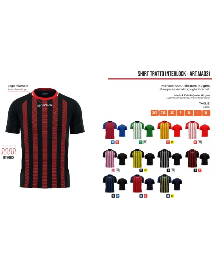 Maglia Givova Tratto Shirt Interlock MA031 Calcio Nero Azzurro Unisex MA031002
