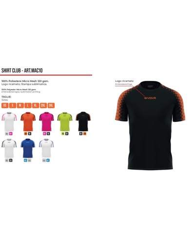 Maglia Givova Shirt CLUB in Mesh MAC10 Unisex Calcio Padel Tennis Arancio Fluo Nero Maglia Givova Shirt CLUB in Mesh MAC10 Unisex Calcio Padel Tennis Arancio Fluo Nero