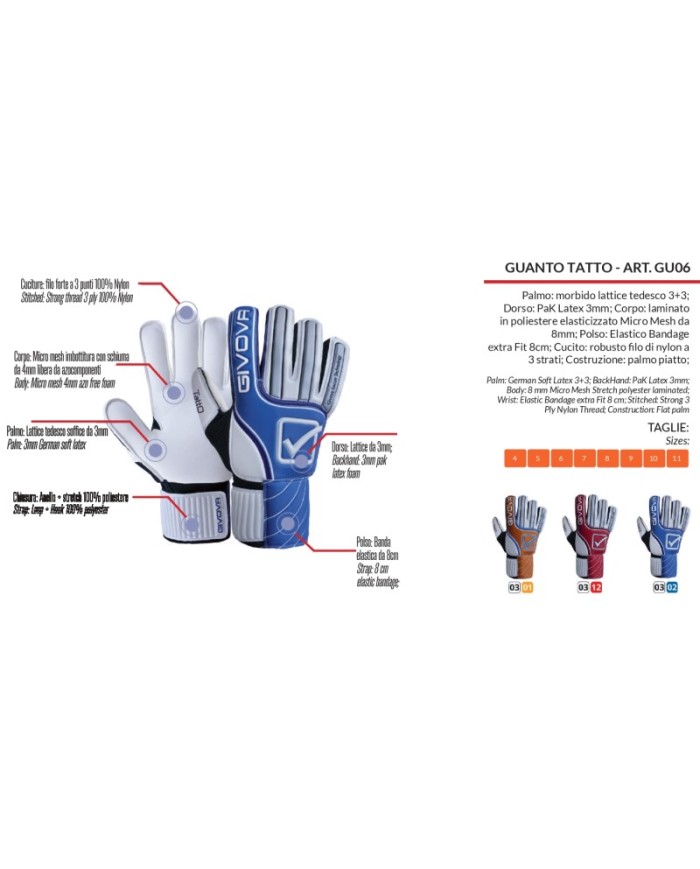 Guanto da Portiere Givova TATTO GU06 Lattice Unisex Bianco Rosso