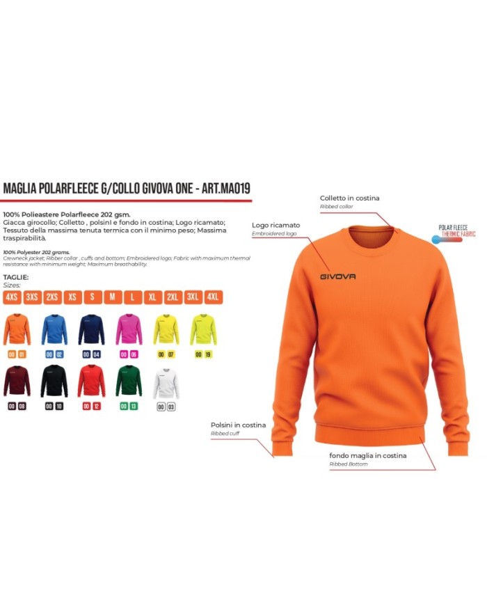 MAGLIA POLARFLEECE G/COLLO GIVOVA ONE AZZURRO Tg. 2XL