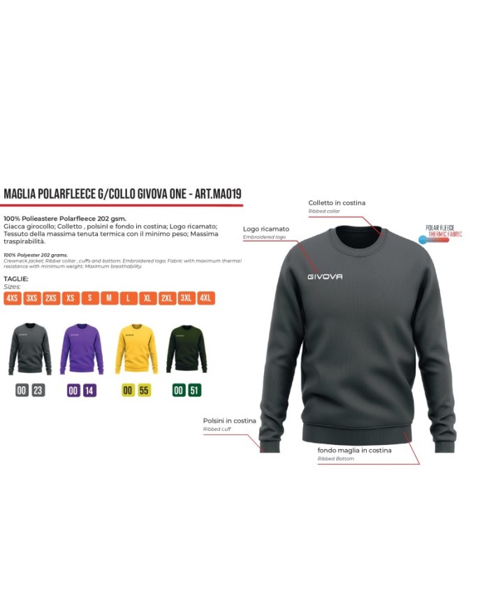 MAGLIA POLARFLEECE G/COLLO GIVOVA ONE GIALLO FLUO Tg. 2XL