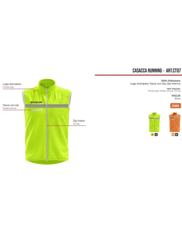 CASACCA RUNNING ARANCIO FLUO/NERO Tg. SENIOR CASACCA RUNNING ARANCIO FLUO/NERO Tg. SENIOR