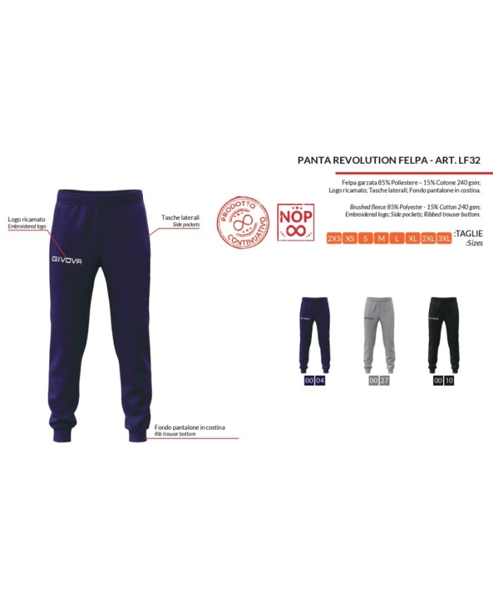 Pantalone Givova REVOLUTION Felpato LF32 Tempo Libero Unisex Nero Pantalone Givova REVOLUTION Felpato LF32 Tempo Libero Unisex Nero