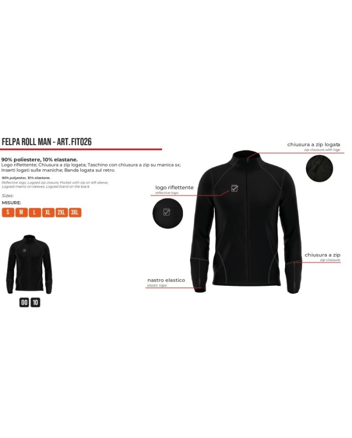 Felpa da Uomo Givova ROLL FIT026 Running Fitness Allenamento Nero