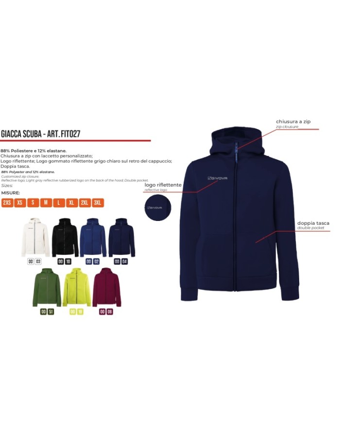 Giacca SCUBA Givova FIT027 Unisex Allenamento Fitness Running Bordeaux