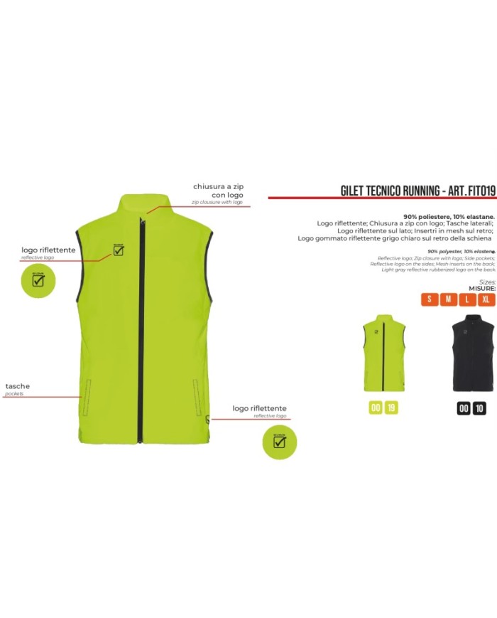 Gilet TECNICO RUNNING Givova FIT019 Allenamento Fitness Unisex Nero