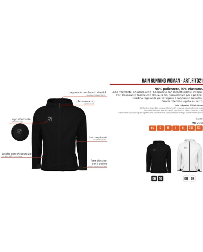 Giacca Antipioggia da Donna RAIN RUNNING Givova FIT021 Fitness Bianco
