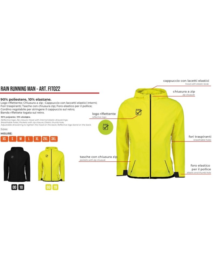 Giacca Antipioggia da Uomo RAIN RUNNING FIT022 Fitness Nero