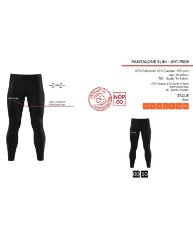 PANTALONE SLIM Givova P05 Running Fitness Allenamento Unisex Nero P050010 PANTALONE SLIM Givova P05 Running Fitness Allenamento Unisex Nero P050010