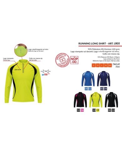 RUNNING SHIRT LONG Givova LR05 Maglia Tecnica Girocollo Unisex Giallo Fluo Nero RUNNING SHIRT LONG Givova LR05 Maglia Tecnica Girocollo Unisex Giallo Fluo Nero