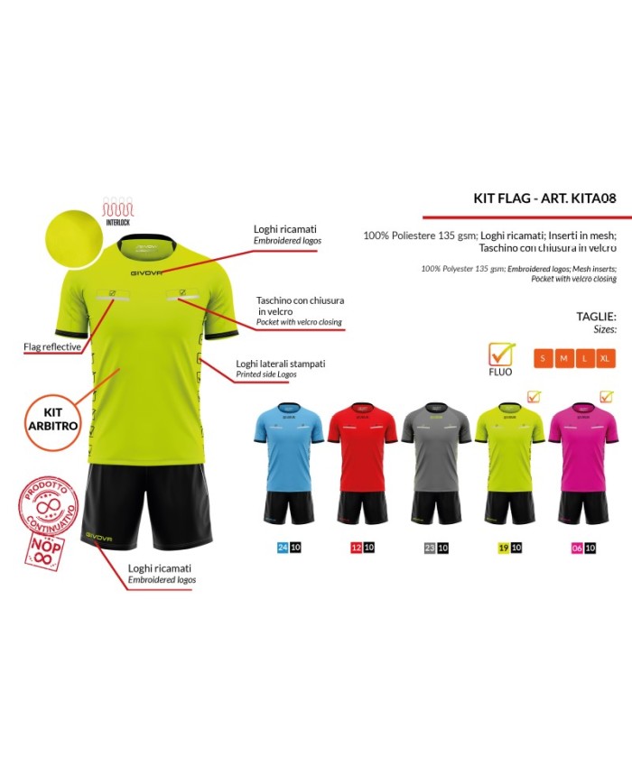 Completino da Arbitro Givova KIT FLAG KITA08 Adulto Unisex Giallo Fluo Nero KITA081910