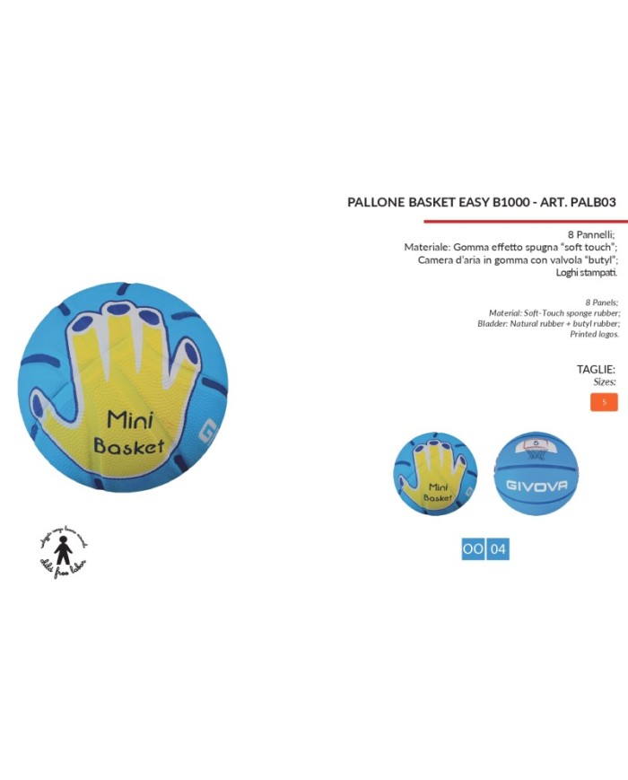 Pallone da MiniBasket Givova Easy B1000 n°5 Blu Pallacanestro PALB03 Pallone da MiniBasket Givova Easy B1000 n°5 Blu Pallacanestro PALB03