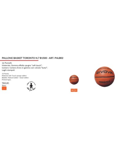 PALLONE BASKET TORONTO N.7 (B1500 ) ARANCIO Tg. 7