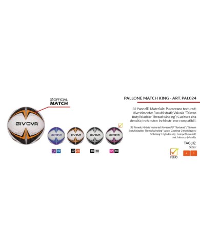 Pallone da Calcio Givova Match King PAL024 Nero Arancio Fluo Calcetto Pallone da Calcio Givova Match King PAL024 Nero Arancio Fluo Calcetto