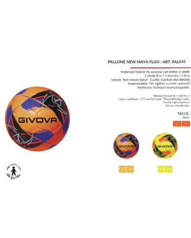 Pallone da Calcio Givova New Maya Fluo n°5 PAL031 Calcetto Giallo Fluo PAL0310028 Pallone da Calcio Givova New Maya Fluo n°5 PAL031 Calcetto Giallo Fluo PAL0310028