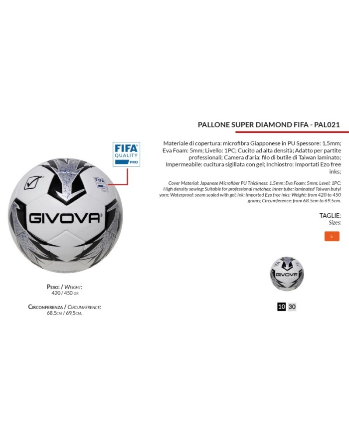 Pallone da Calcio Givova Super Diamond Fifa n°5 Nero Argento PAL0211030 Pallone da Calcio Givova Super Diamond Fifa n°5 Nero Argento PAL0211030
