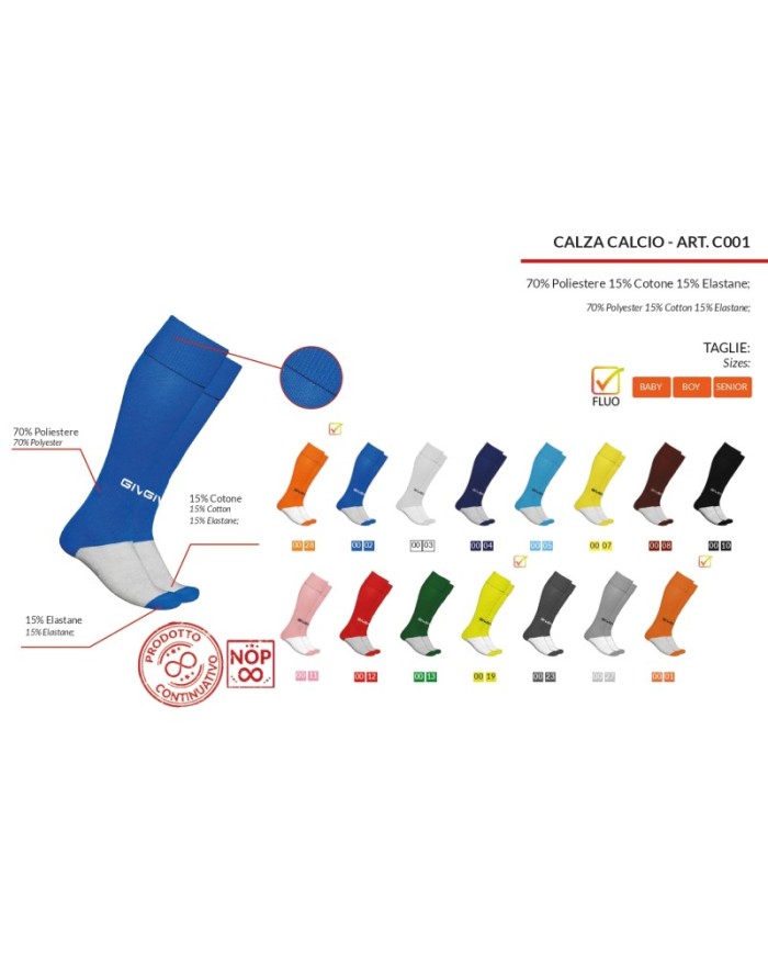 Calzettoni Givova CALZA CALCIO C001 Celeste Calcetto Basket Sport C0010005