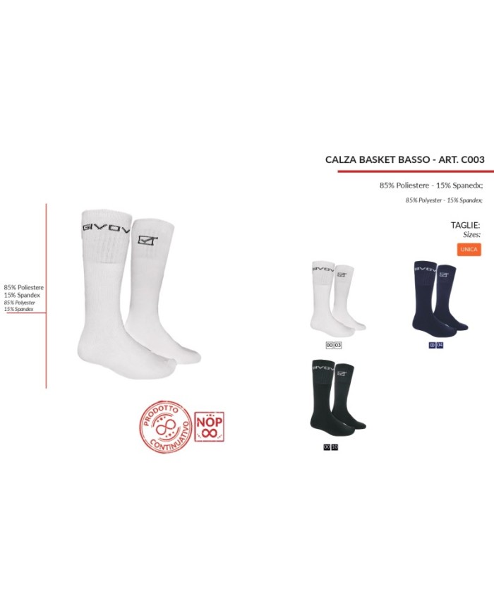 CALZA BASKET BASSO NERO Tg. UNICA