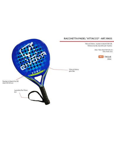 Racchetta da Padel Givova ATTACCO in Fibra di Carbonio Azzurro Giallo Fluo RK01