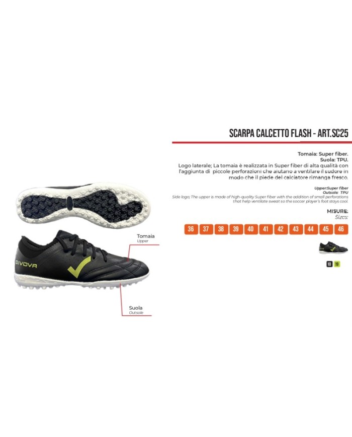 Scarpa da Calcetto Givova Flash SC25 Turf Adulto Nero Giallo Fluo SC251019