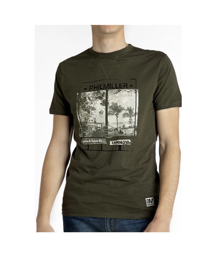 T-Shirt Phil Miller PHM203PR011 Manica Corta Verde in Cotone