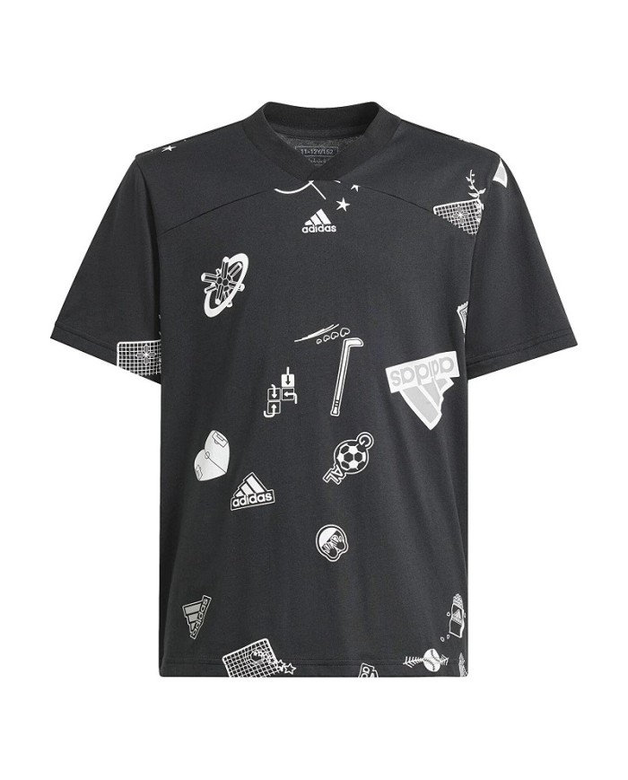 T-Shirt da Ragazzo Adidas Brand Love Kids Collo a V Cotone Nera IN3298 T-Shirt da Ragazzo Adidas Brand Love Kids Collo a V Cotone Nera IN3298