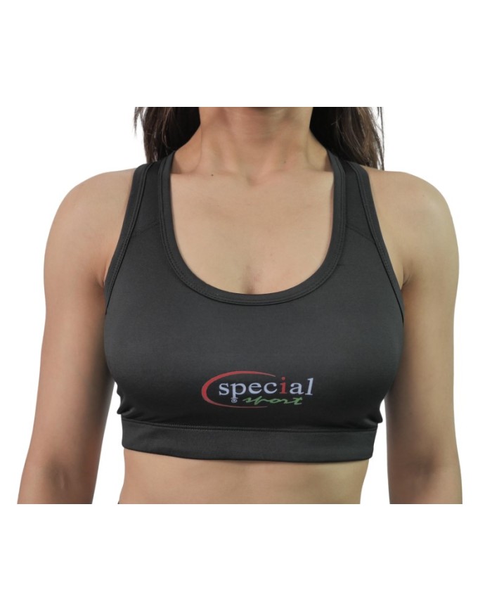 Top in Tessuto Tecnico Special Sport Nero Imbottito Fitness Palestra TOPSSBK
