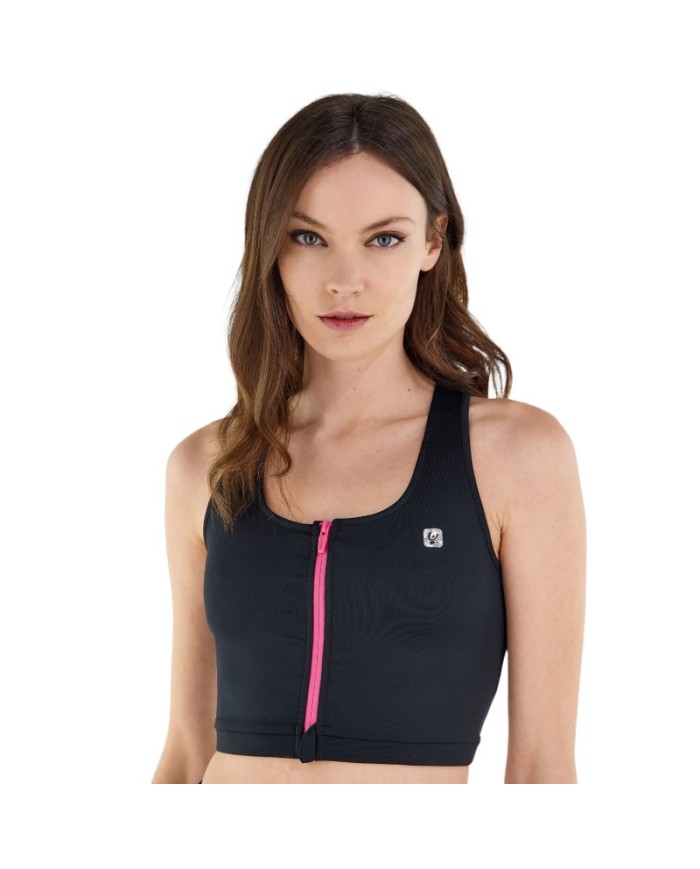 Top Sportivo Freddy Zip Frontale Nero Fucsia Fitness Running S2WBAB3NF111