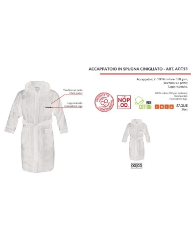 ACCAPPATOIO SPUGNA CINIGLIATO BIANCO Tg. 2XL ACCAPPATOIO SPUGNA CINIGLIATO BIANCO Tg. 2XL