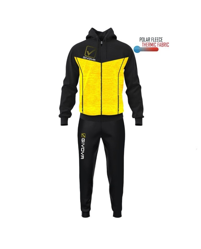 Tuta VISA MELANGE POLARFLEECE Givova TR018P con Cappuccio Nero Giallo  TR018P0810