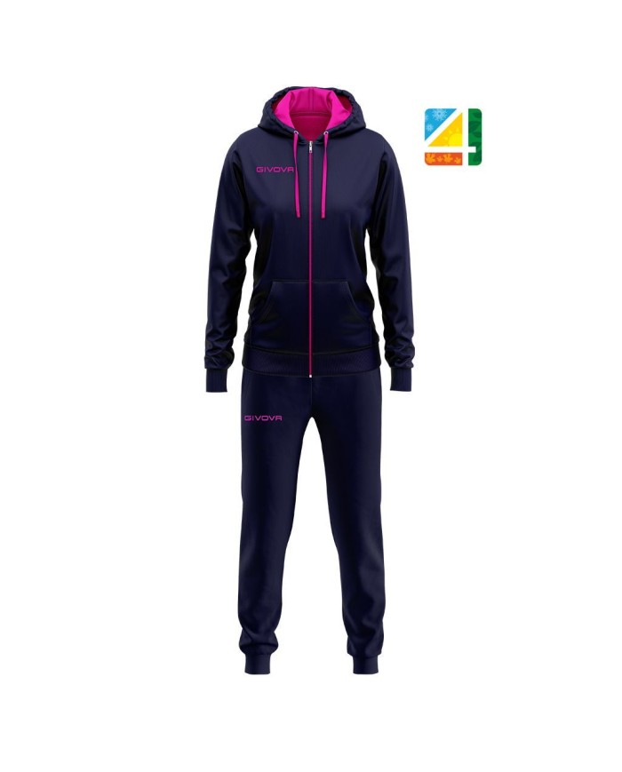 Tuta Givova KING DONNA COTONE TERRY TR028 con Cappuccio Blu Fuxia TR0280406