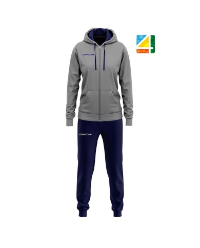 Tuta Givova KING DONNA COTONE TERRY TR028 con Cappuccio Grigio Blu TR0280904 Tuta Givova KING DONNA COTONE TERRY TR028 con Cappuccio Grigio Blu TR0280904